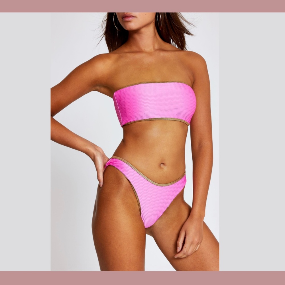 NEW 2PC River Island Textured Bandeau Top [ 8 US] + Bikini Bottom [ 10‎ US]